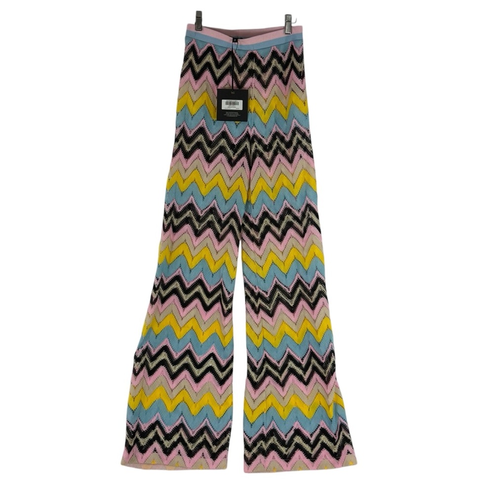 CYNTHIA ROWLEY Yellow Multi Zigzag Women's See Through Pants Marked as 0